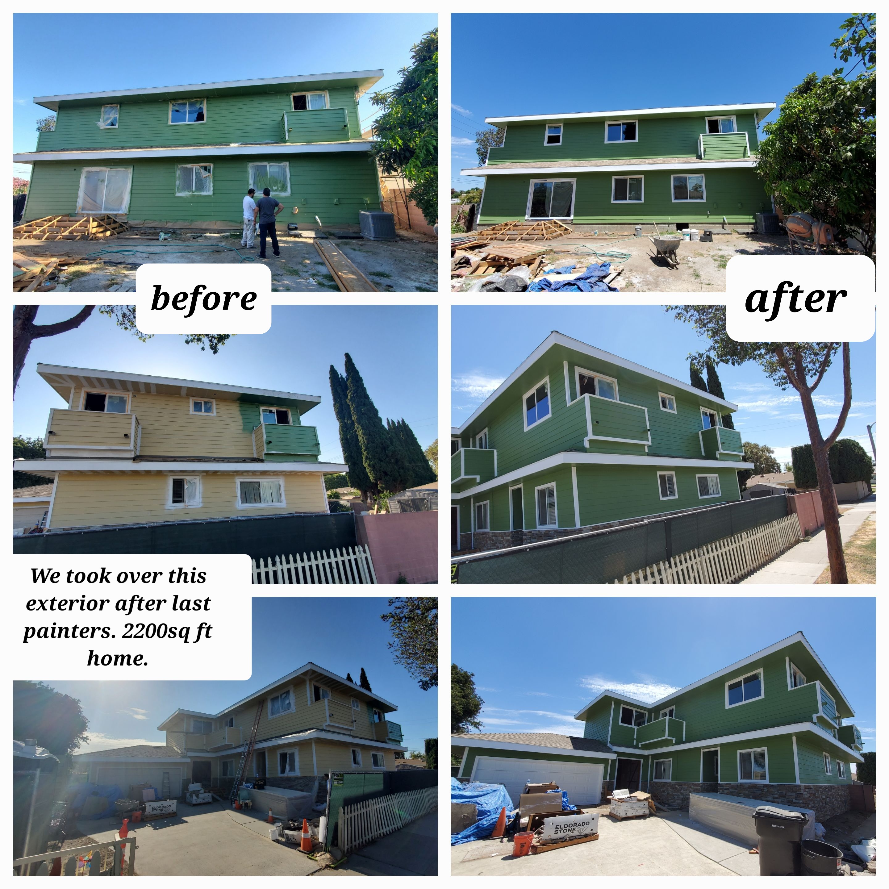 2200 sq ft exterior — Fullerton before & after