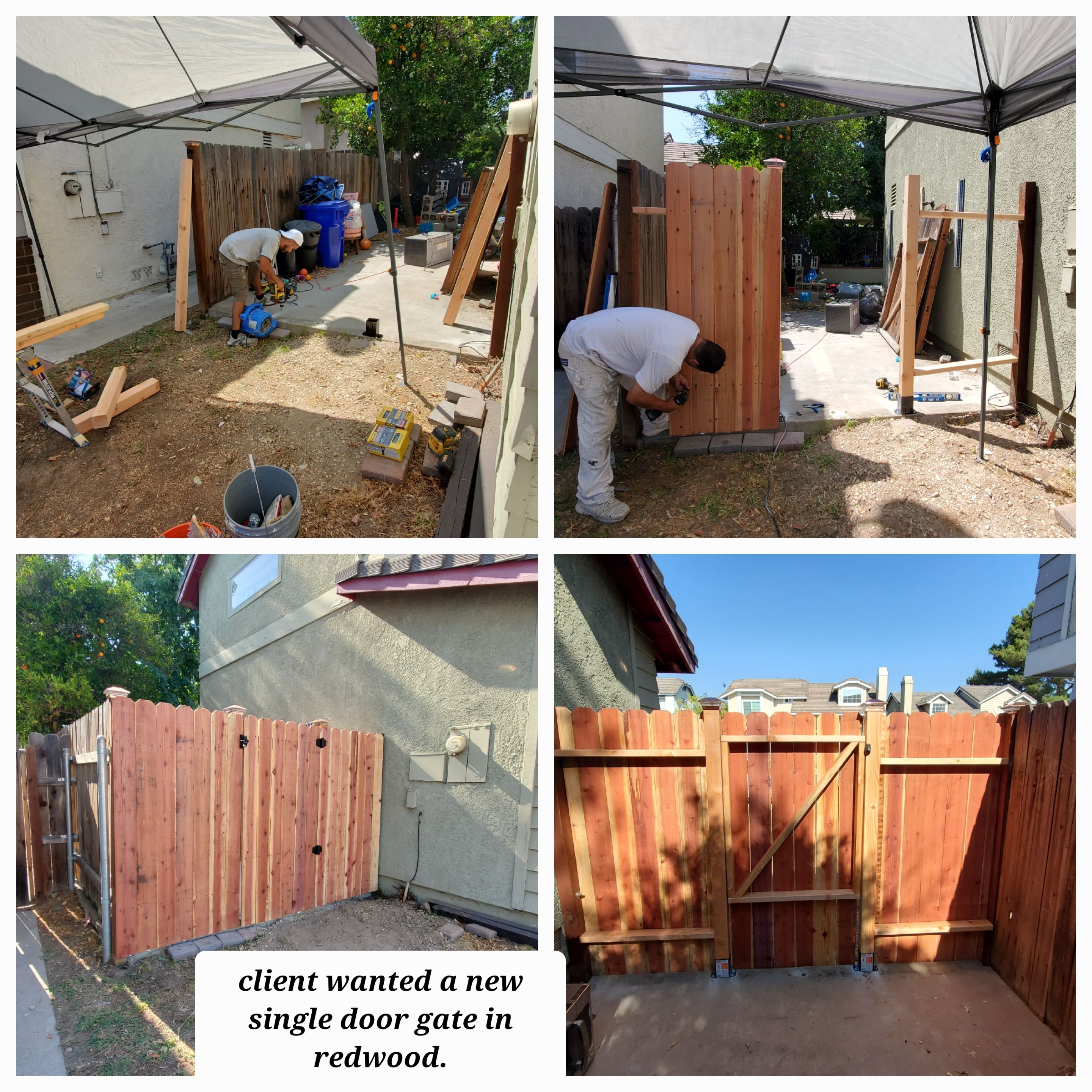 Redwood fence installation
