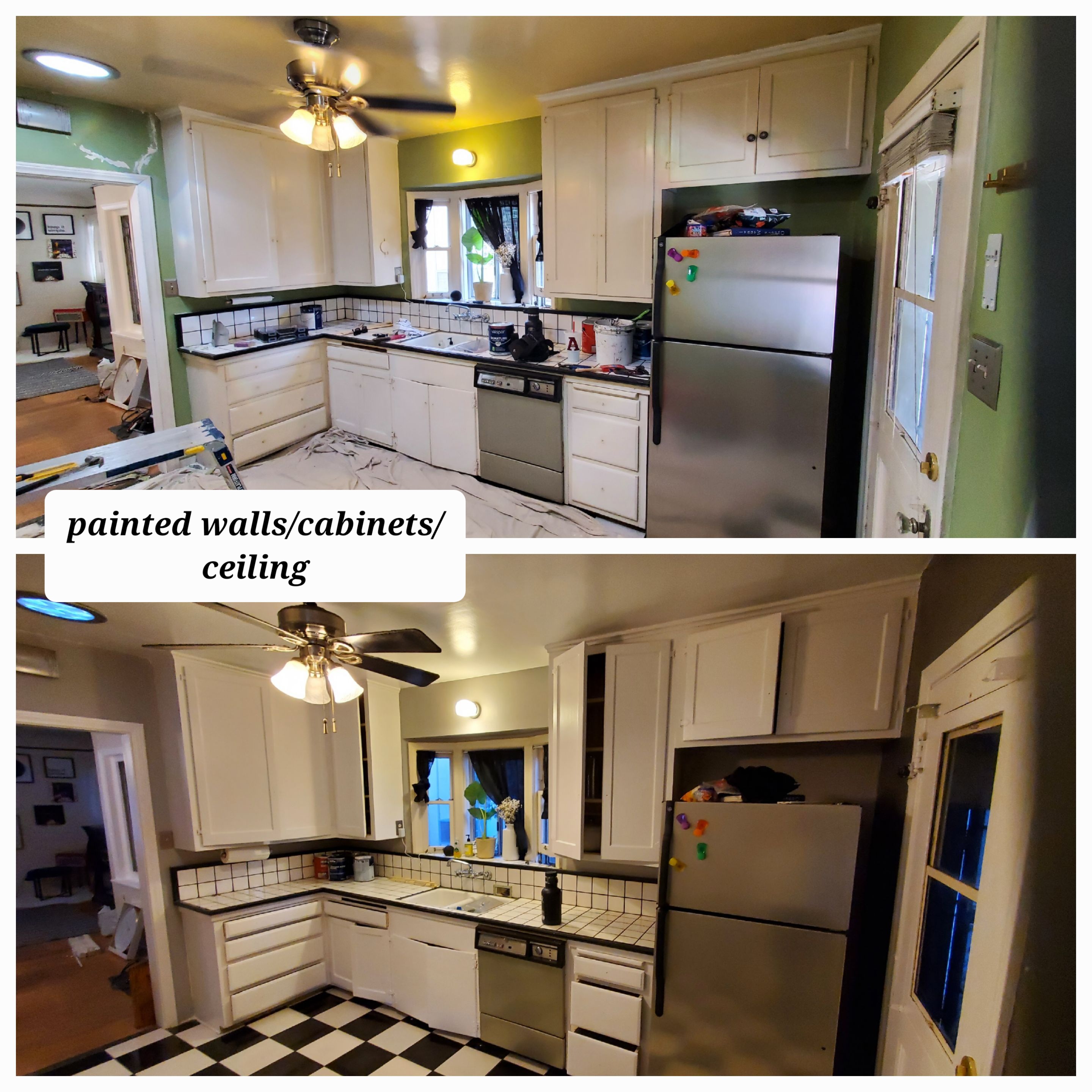 Kitchen — walls, cabinets & ceiling repaint